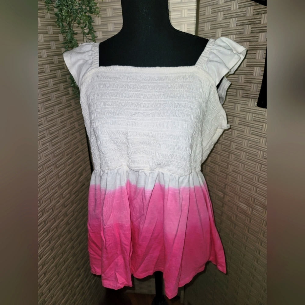 Lane Bryant 2x 18-20 Pink and White Flutter Sleeve Tank